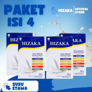 HIZAKA SUSU KAMBING ETAWA ATASI PERUT BUNCIT/DIET HERBAL DAUN KELOR [PAKET 4BOX]